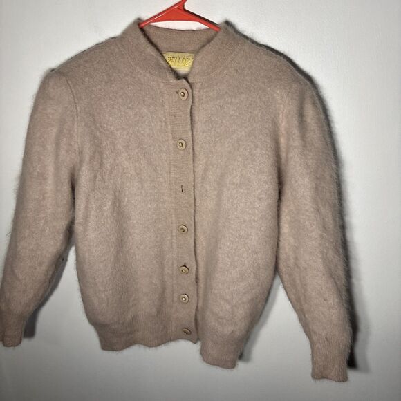 RARE BELLDINI Fluffy Fuzzy Vintage Angora Light Pink Cardigan Sweater Sz M Flaw - Picture 2 of 14